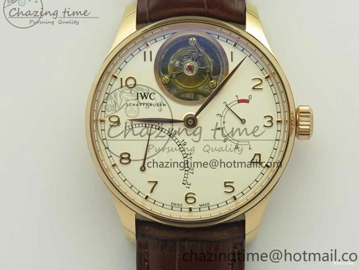 MIROTIME 0211 Portuguese Tourbillon IW504602 RG ZF Best Edition White Dial on Brown Leather Strap Stretchable 7178